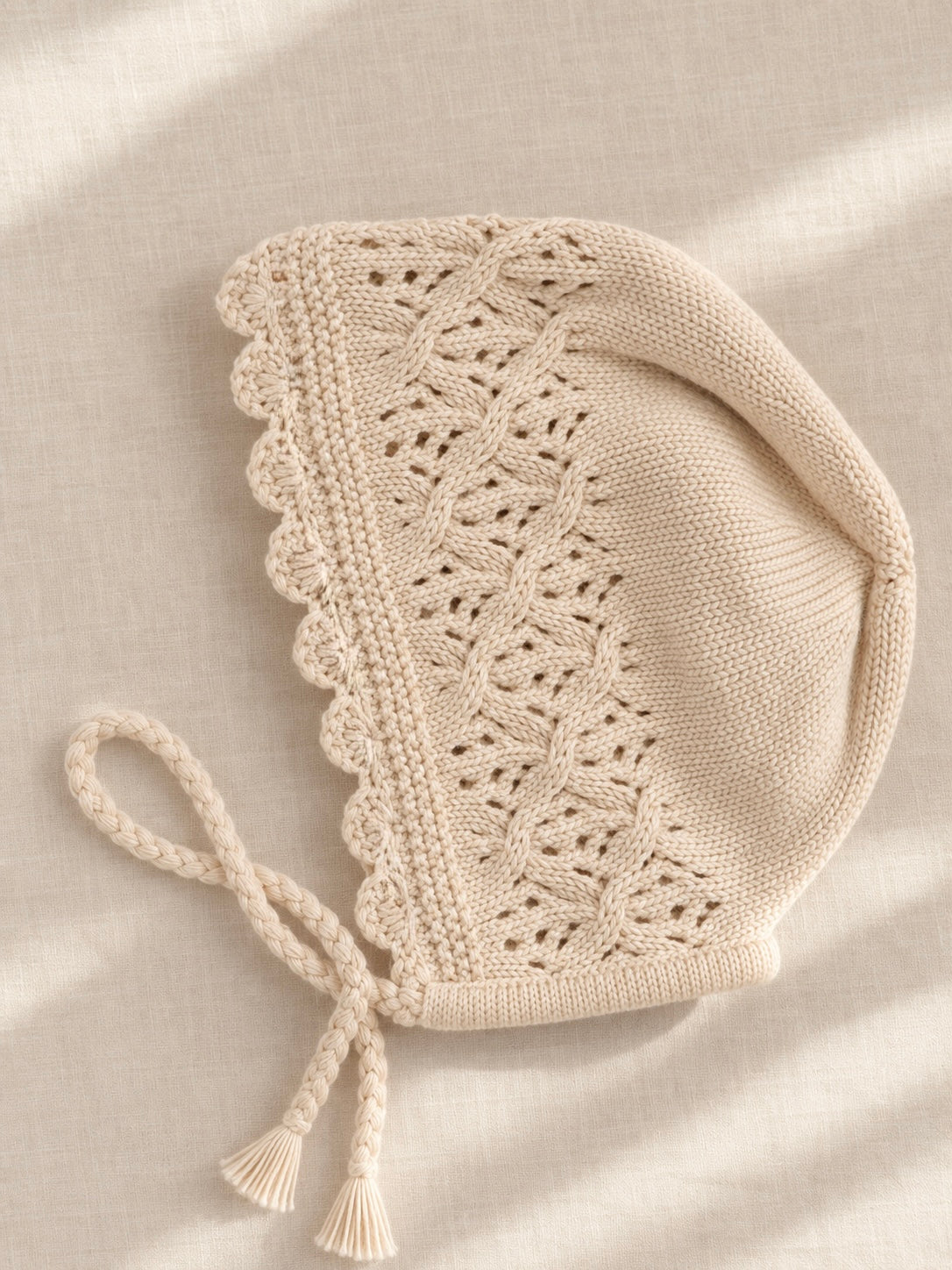 Knitted Cream Bonnet
